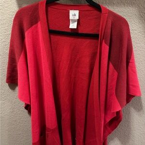 Cabi 3841 red ranch poncho wrap XS/S color block open knit front cap EUC